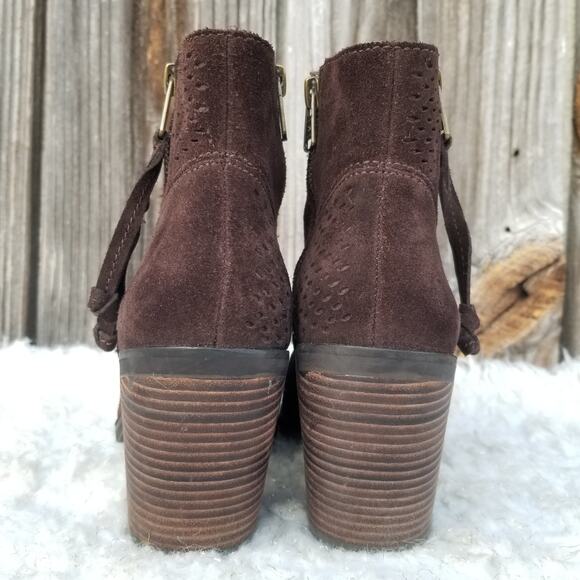Brown Ankle Boots Suede Perforated Leather Booties Lucky Brand Ramses Size 7.5 - Picture 5 of 12